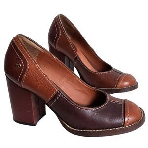 Vintage LUCKY BRAND Cognac Multicolor Leather shoes Boho Chunky Block Heel B56